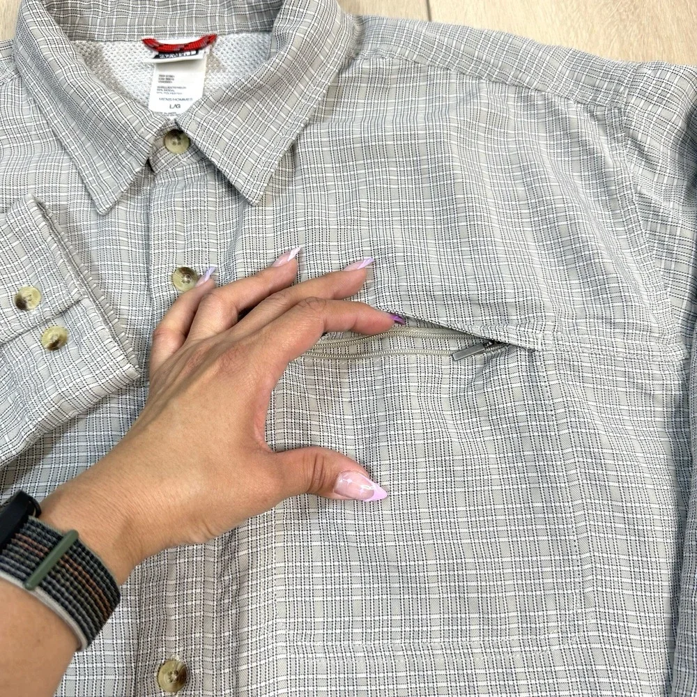 The North Face Shirt Men's L Plaid Mesh Lined‎ Beige Outdoor Button Up Hiking